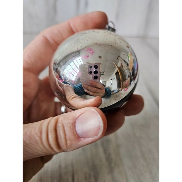 Vintage Black indent reflector ball silver ornament glass Xmas tree - Picture 4 of 10